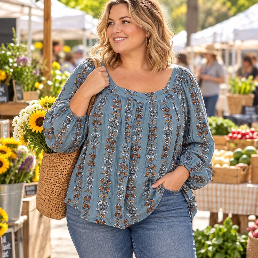 NWT Sonoma Goods For Life Floral Peasant Blouse Sz0X Plus Boho Maximalism